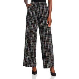 Aqua Pants Womens Small Black Metallic Tweed Straight Leg Plaid Womens S